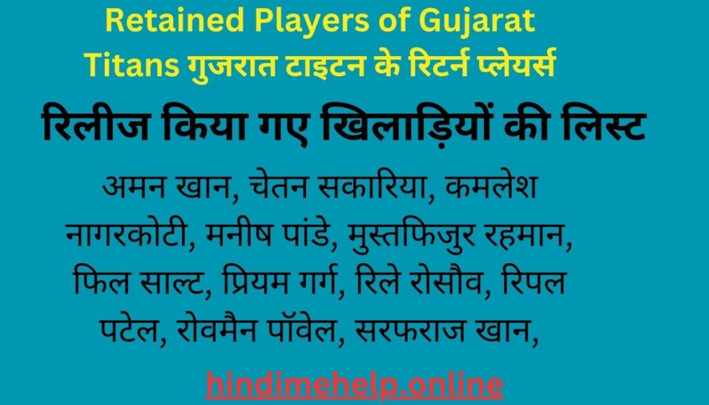 Retained Players of Gujarat Titans गुजरात टाइटन के रिटर्न प्लेयर्स